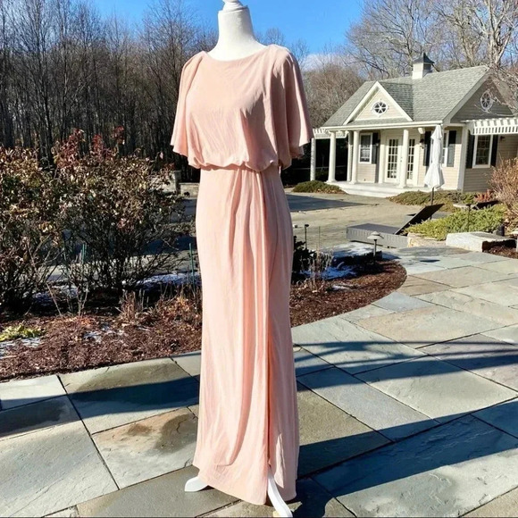 NWT Anthropologie BHLDN Lena Jersey Flutter Sleeve Maxi Dress Wedding MOB Pink - Picture 5 of 13